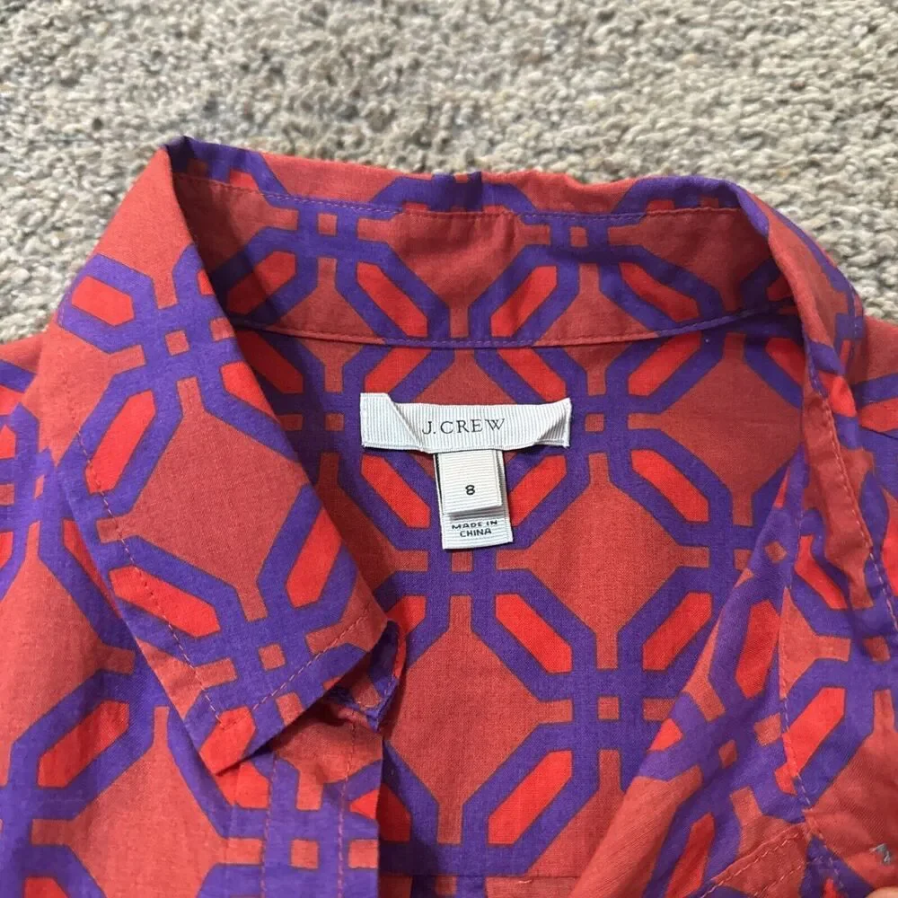 J.Crew Bungalow Cotton Beachy Top Shirt Size‎ 8 Preppy V-Neck Long Sleeve Career